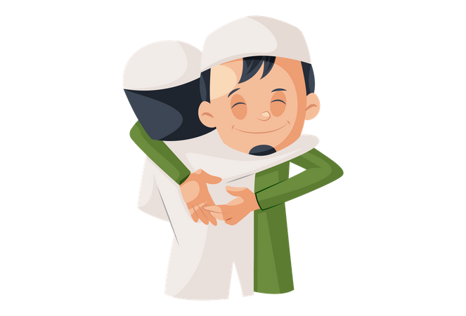 Muslim brothers hug each other  Illustration