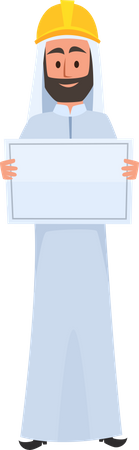 Muslim builder looking plan  Illustration