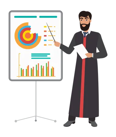 Muslim businessman giving business presentation  Illustration