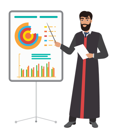 Muslim businessman giving business presentation  Illustration