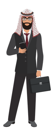 Muslim businessman holding mobile and bag  Illustration