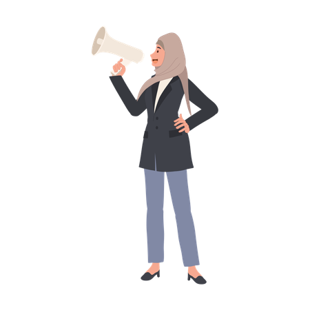 Muslim Businesswoman in Hijab Leading with a Megaphone  Illustration