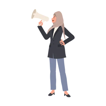 Muslim Businesswoman in Hijab Leading with a Megaphone  Illustration
