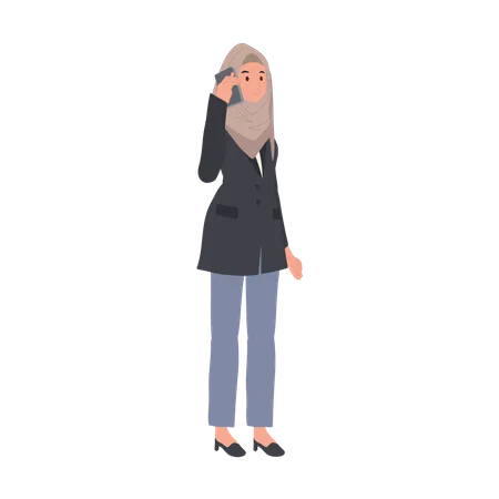 Muslim Businesswoman in Hijab Using Smartphone  Illustration