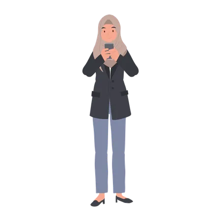 Muslim Businesswoman in Hijab Using Smartphone  Illustration