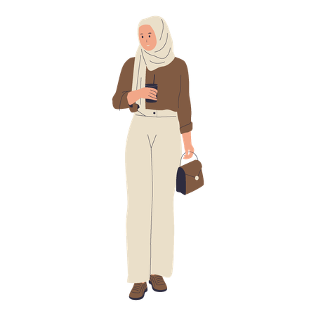 Muslim businesswoman standing with briefcase  Illustration