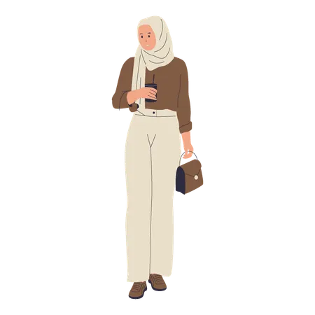 Muslim businesswoman standing with briefcase  Illustration