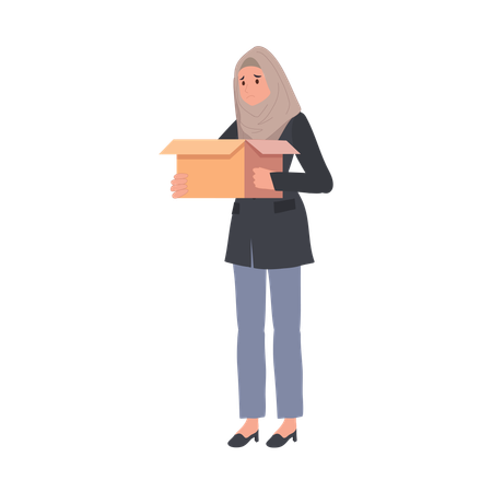 Muslim Businesswoman with Box Leaving Job  일러스트레이션