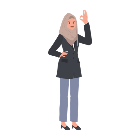 Muslim Businesswoman with OK Hand Gesture  Illustration