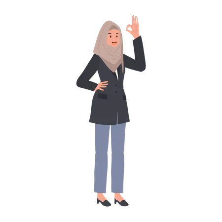 Muslim Businesswoman with OK Hand Gesture  Illustration