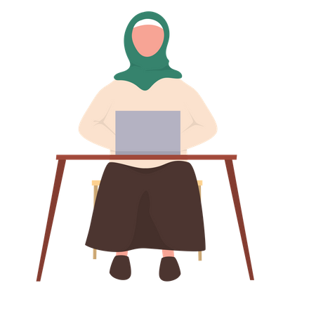 Muslim businesswoman working on laptop Illustration
