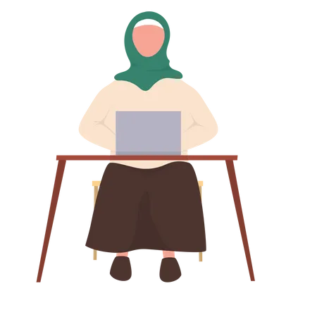 Muslim businesswoman working on laptop Illustration