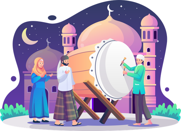Muslim celebrate Ramadan Kareem with bedug Illustration