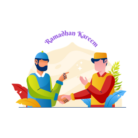 Muslim character shaking hand  Illustration