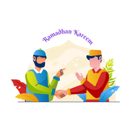 Muslim character shaking hand  Illustration