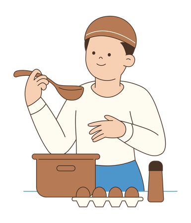Muslim Chef Stirring in Kitchen  Illustration