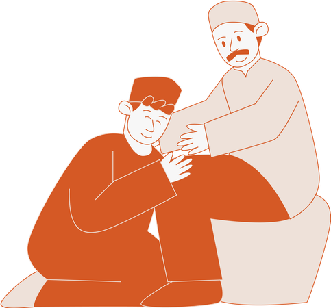 Muslim child apologizes to father by sitting down  Illustration