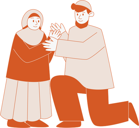 Muslim child apologizes to father  Illustration