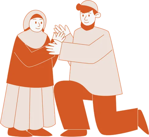 Muslim child apologizes to father  Illustration