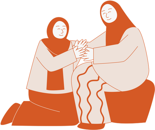 Muslim child apologizes to mother by sitting down  Illustration