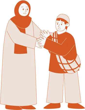 Muslim child apologizes to mother  Illustration