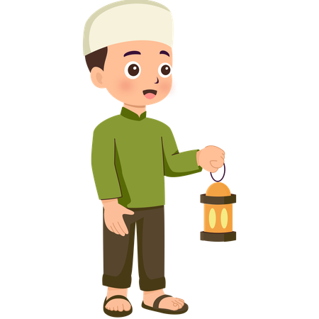 Muslim child carrying a lamp  Illustration