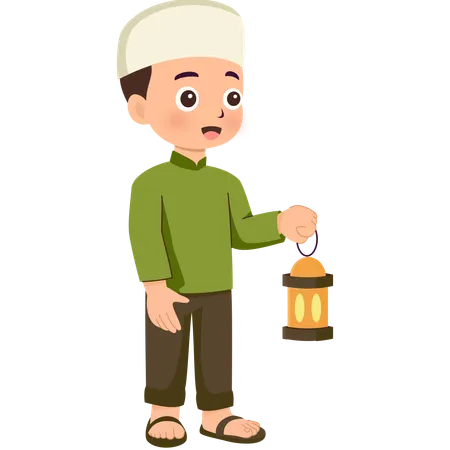 Muslim child carrying a lamp  Illustration