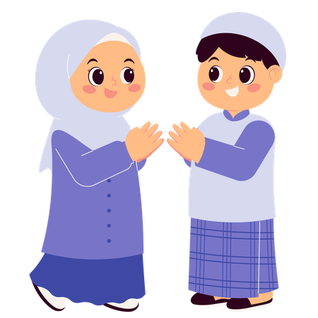 Muslim child Celebrating Eid Mubarak Give Gretetings  Illustration