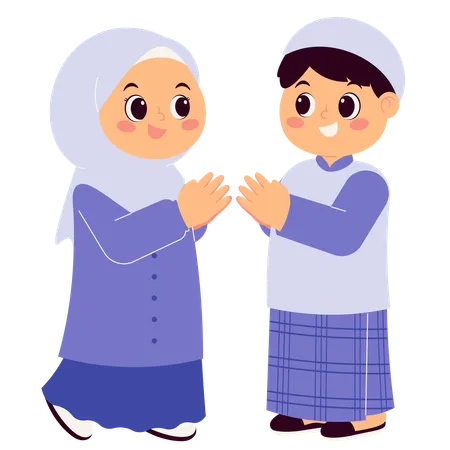 Muslim child Celebrating Eid Mubarak Give Gretetings  Illustration