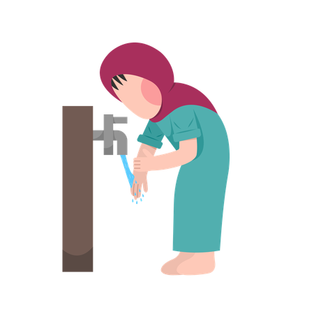 Muslim child Doing Ablution Step  Illustration