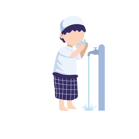 Muslim child doing ablution steps Illustration