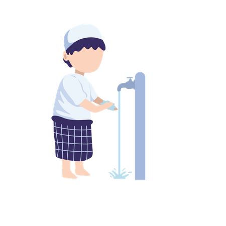 Muslim child doing ablution steps Illustration
