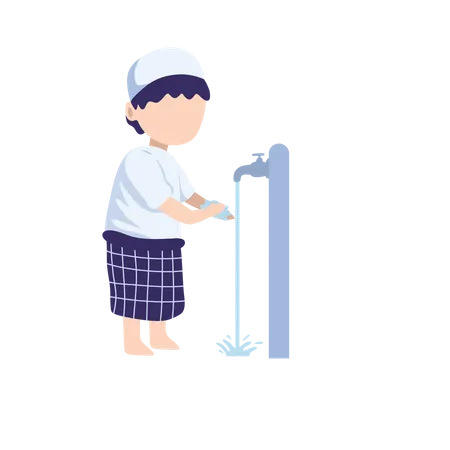 Muslim child doing ablution steps Illustration