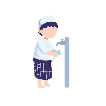 Muslim child doing ablution steps Illustration