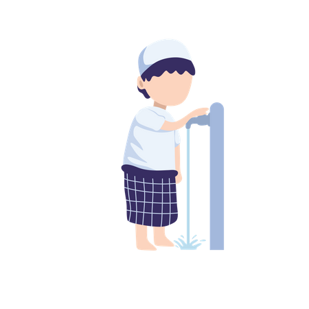 Muslim child doing ablution steps Illustration