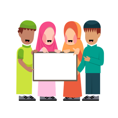 Muslim Child Holding Board  Illustration