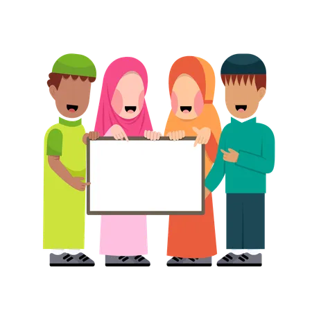 Muslim Child Holding Board  Illustration