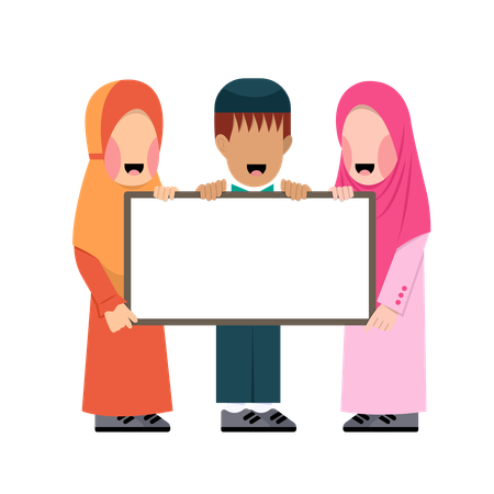 Muslim Child Holding Board  Illustration