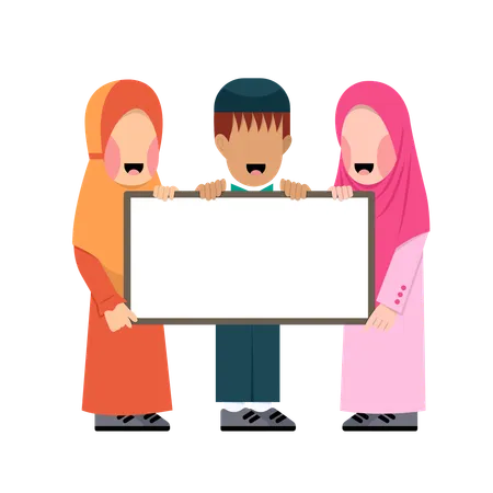 Muslim Child Holding Board  Illustration