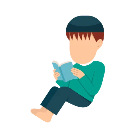 Muslim Child Reading quran Book  Illustration