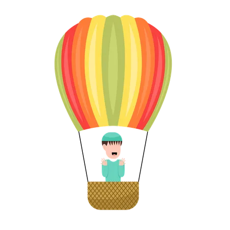 Muslim child Riding Hot Air Balloon  Illustration