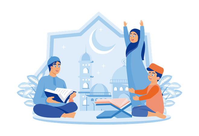 Muslim Children Happy To Welcome Ramadan  Illustration