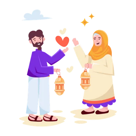 Browse The Catchy Flat Illustration Of Muslim Couple Illustration