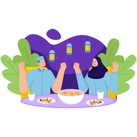 Muslim couple Breaking The fast Illustration