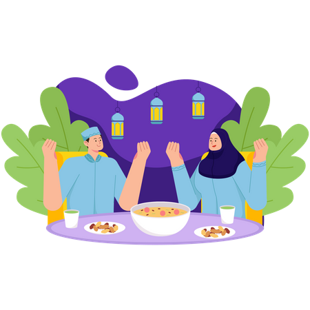 Muslim couple Breaking The fast  Illustration