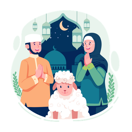 Muslim couple celebrate eid al adha  Illustration