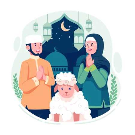 Muslim couple celebrate eid al adha  Illustration