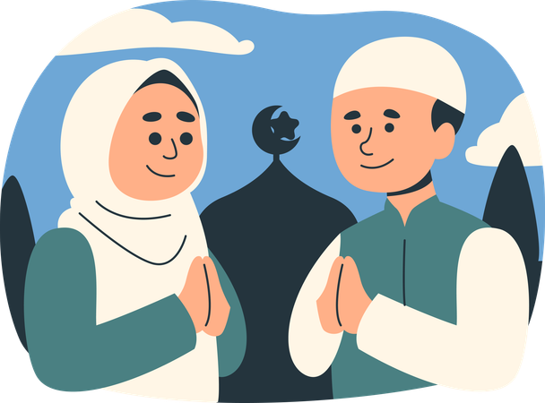 Muslim Couple Celebrates Eid Al-Fitr  Illustration