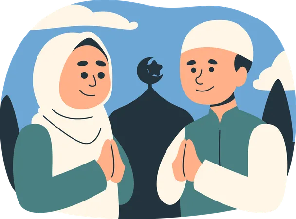 Muslim Couple Celebrates Eid Al-Fitr  Illustration