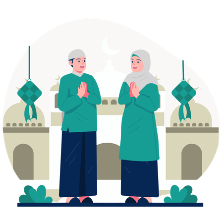 Muslim couple celebrating eid  Illustration